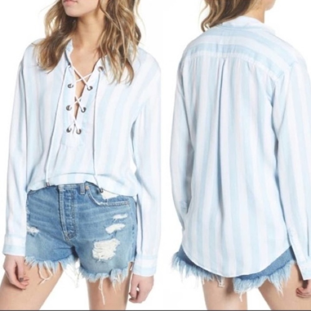 Rails Uli Blue Block Stripe Long Sleeve Top Sz L